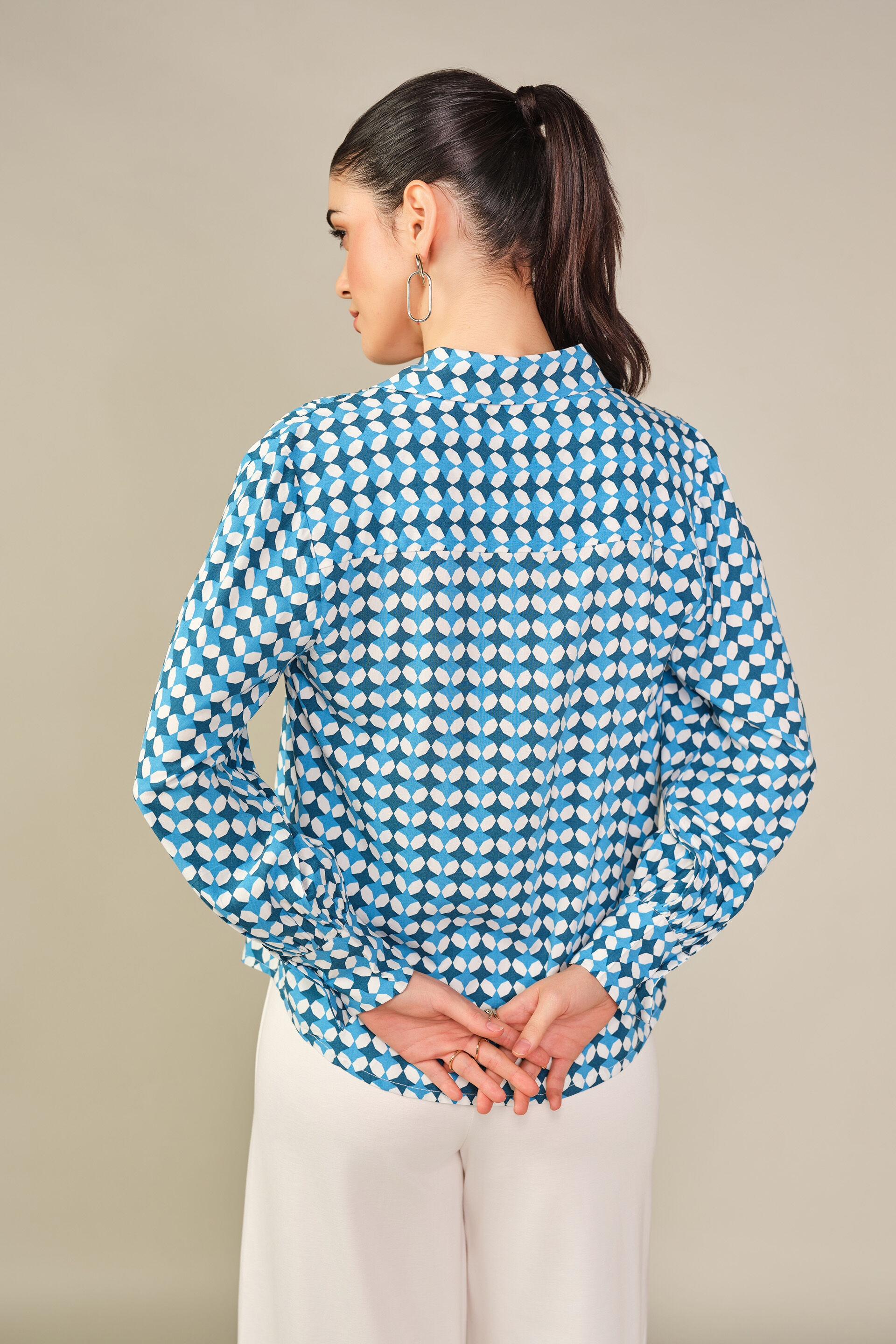 Oversized Checkered Shirt in Blue, Blue, image 5